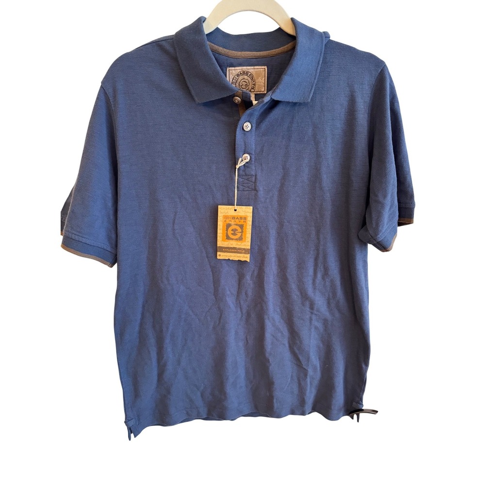 G H Bass Explorer Polo Shirt Mens Small Yacht Blue Short Sleeve Button Up Casual